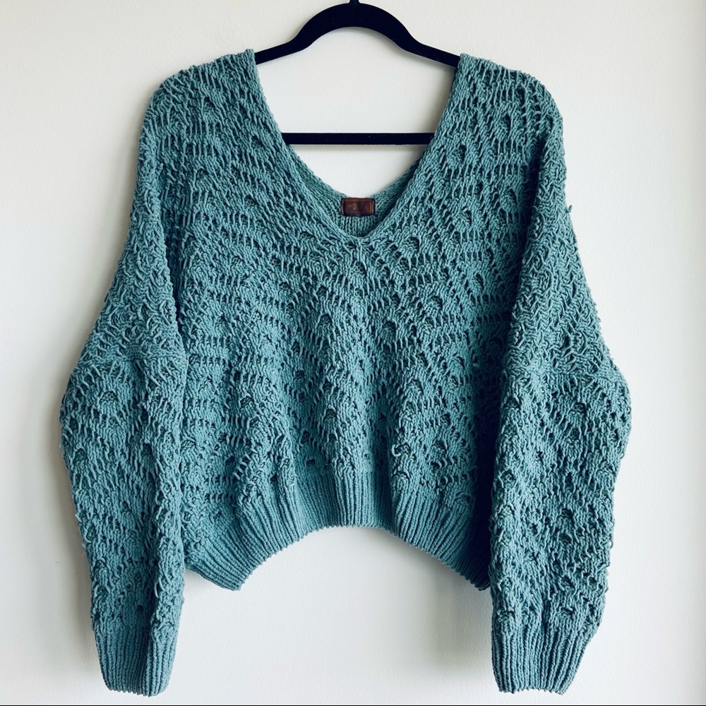 Super Comfy Turquoise POL V-Neck Knit Sweater